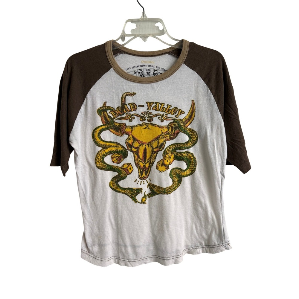 Diesel Dead Valley Graphic Raglan T-Shirt Y2K Steer Skull Mens Unixsex Medium